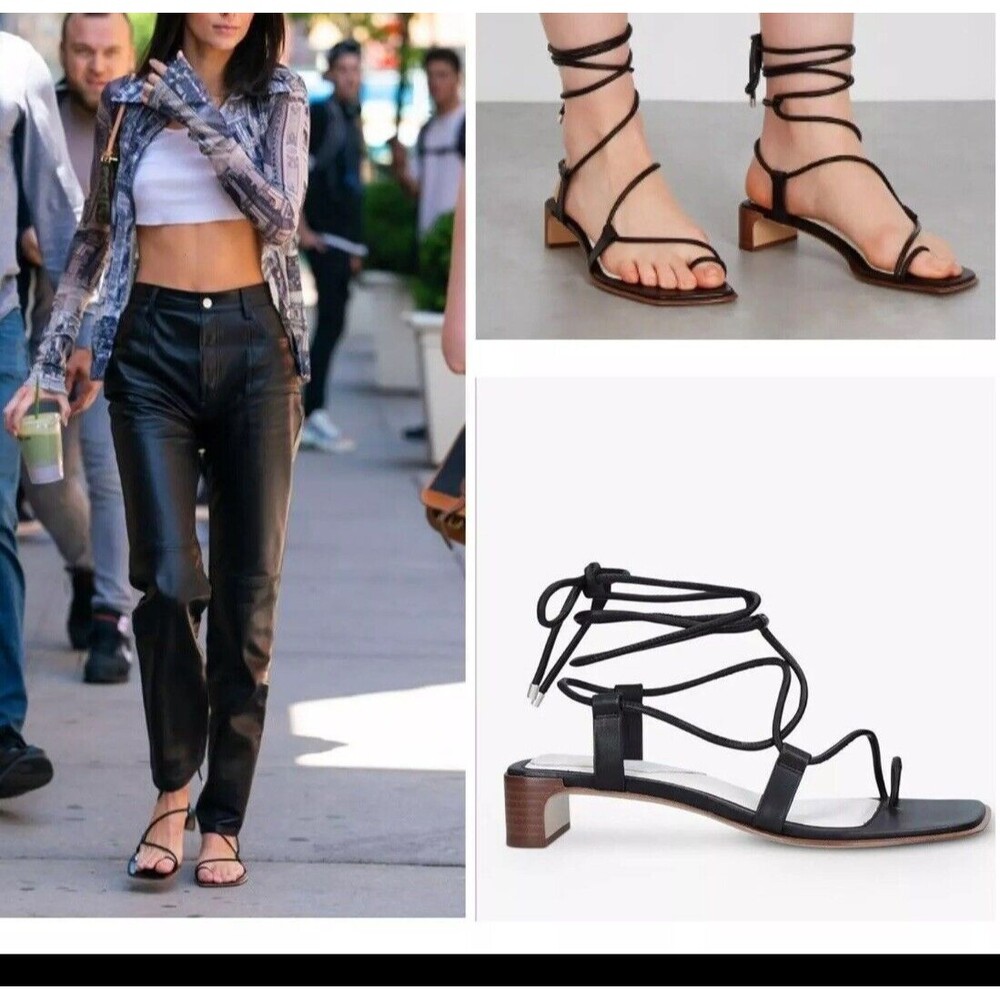 Rag & Bone Cindy Leather Tie Heel Sandal In Black Size: 38.5 (US 8)